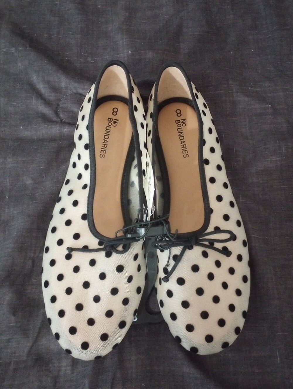 NWT No Boundaries Mesh Black and White Polka Dot Ballet Flats, Size 8